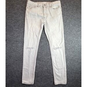 Topman Stretch Skinny Jeans Men Fits 32x30 Light Gray Distressed Button Fly